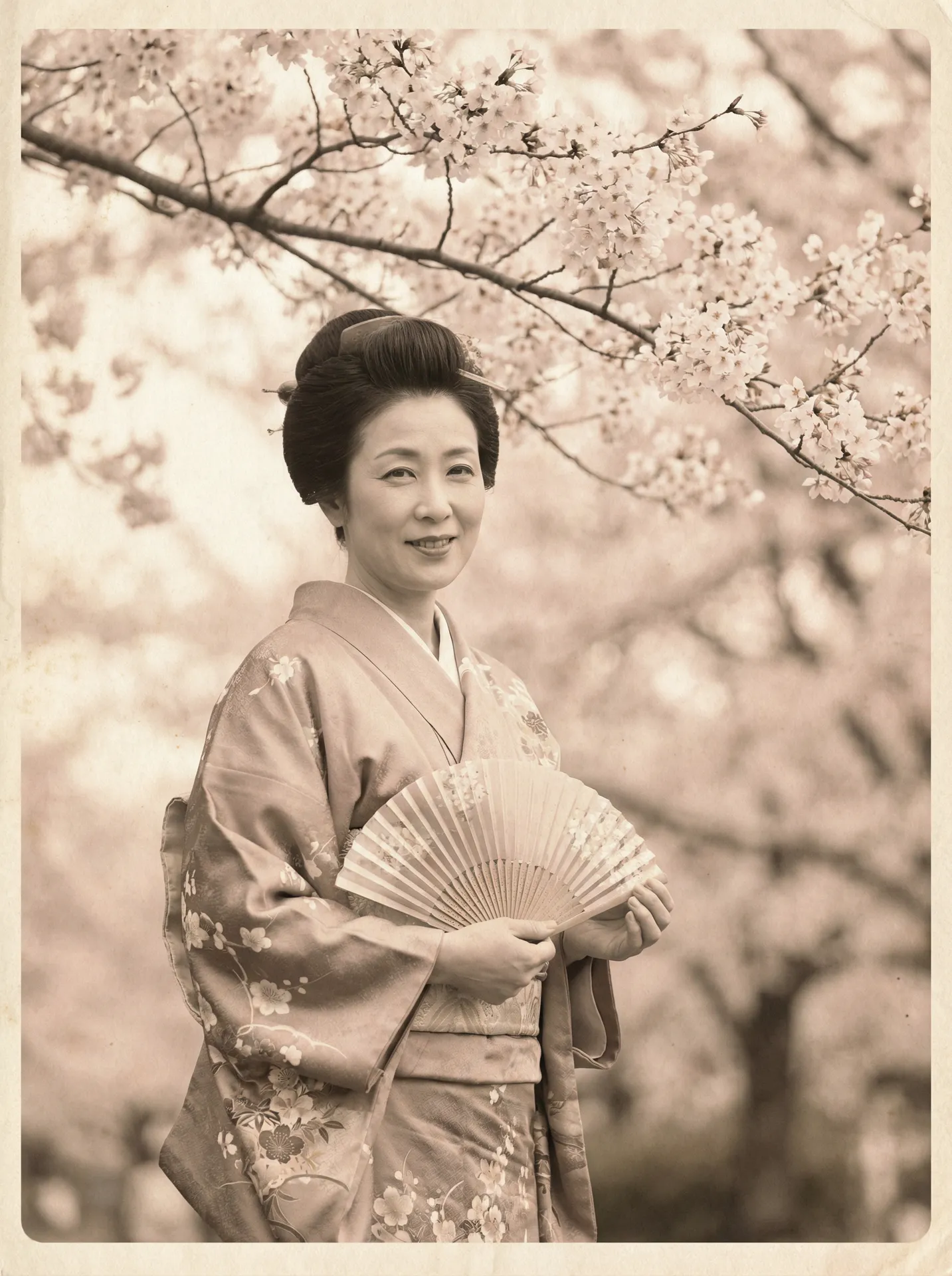 一位持扇的优雅 女神视频-美女视频秀场|实时互动平台 在樱花树下的复古写真